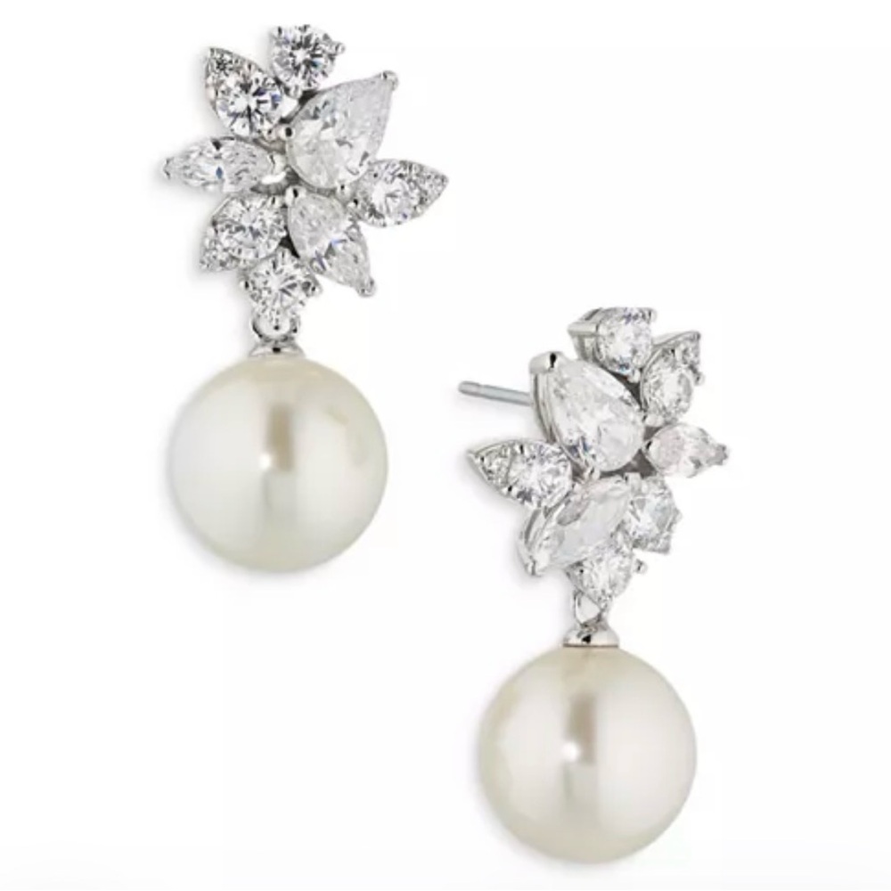 Nadri Chiara Stone Cluster & Imitation Pearl Drop Earrings🎁